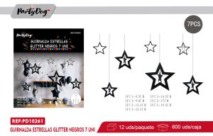 GUIRNALDA ESTRELLAS GLITTER NEGROS 7PCS