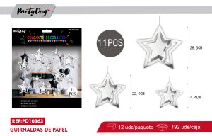 COLGANTE ESTRALLAS PLATEADO 11PCS