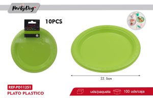 PLATO PLASTICO GRANDE REDONDO VERDE 23CM 10PCS