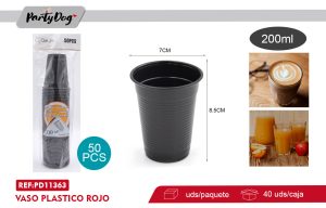 VASO PLASTICO NEGRO 200ML 50PCS
