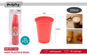 VASO PLASTICO ROJO 200ML 50PCS