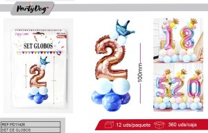 SET DE GLOBOS NUMEROS ROSADO 100CM 17PCS 2