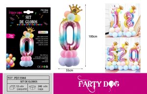 SET DE GLOBOS NUMEROS ARCOIRIS 100CM 15PCS 0