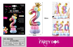 SET DE GLOBOS NUMEROS ARCOIRIS 100CM 15PCS 2