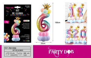 SET DE GLOBOS NUMEROS ARCOIRIS 100CM 15PCS 6