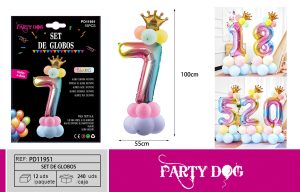 SET DE GLOBOS NUMEROS ARCOIRIS 100CM 15PCS 7