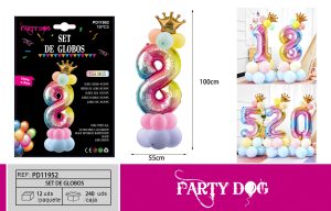 SET DE GLOBOS NUMEROS ARCOIRIS 100CM 15PCS 8