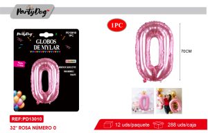 GLOBO METALICO NUMEROS CRISTAL 32″ROSADO 0