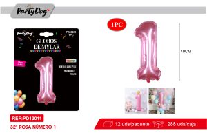GLOBO METALICO NUMEROS CRISTAL 32″ROSADO 1