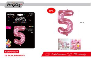 GLOBO METALICO NUMEROS CRISTAL 32″ROSADO 5