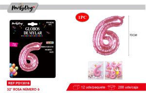 GLOBO METALICO NUMEROS CRISTAL 32″ROSADO 6