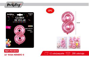 GLOBO METALICO NUMEROS CRISTAL 32″ROSADO 8