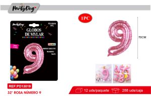GLOBO METALICO NUMEROS CRISTAL 32″ROSADO 9