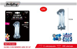 GLOBO METALICO NUMEROS CRISTAL 32″ AUZL 1