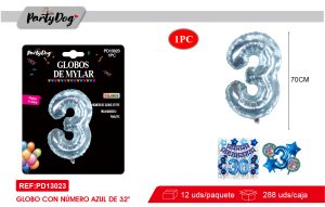 GLOBO METALICO NUMEROS CRISTAL 32″ AUZL 3