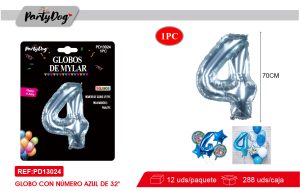 GLOBO METALICO NUMEROS CRISTAL 32″ AUZL 4