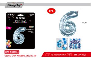 GLOBO METALICO NUMEROS CRISTAL 32″ AUZL 6