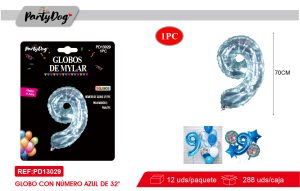 GLOBO METALICO NUMEROS CRISTAL 32″ AUZL 9