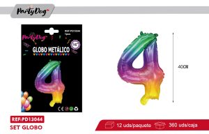 GLOBO METALICO ARCOIRIS NUMEROSA 16″  4