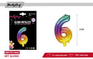 GLOBO METALICO ARCOIRIS NUMEROSA 16″  6