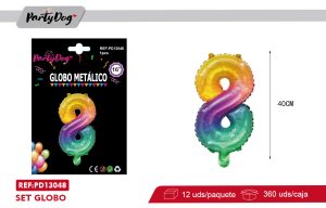 GLOBO METALICO ARCOIRIS NUMEROSA 16″  8