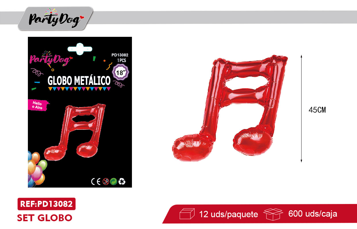 GLOBO METALICO NOTA MUSICAL 45CM ROJO