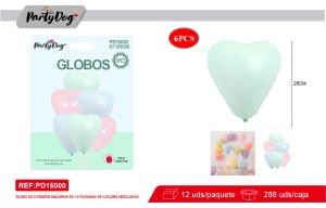 GLOBOS LATEX PASTEL CORAZON R10 25CM 6PCS COLORES