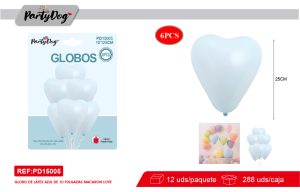 GLOBOS LATEX PASTEL CORAZON R10 25CM 6PCS AZUL