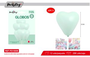 GLOBO LATEX PASTEL CORAZON R10 25CM 6PCS VERDE