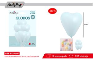 GLOBOS LATEX PASTEL CORAZON R10 25CM 6PCS CELESTE