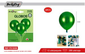 GLOBOS DOBLE CAPAS VERDE R10 25CM 3PCS