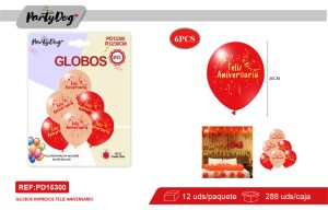 SET DE GLOBOS LATEX FELIZ ANIVERSARIO 30CM 6PCS