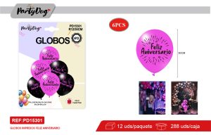 SET DE GLOBOS LATEX FELIZ ANIVERSARIO 30CM 6PCS