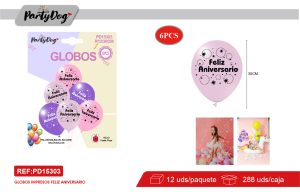 SET DE GLOBOS LATEX FELIZ ANIVERSARIO 30CM 6PCS