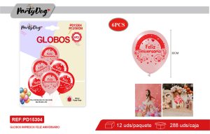 SET DE GLOBOS LATEX FELIZ ANIVERSARIO 30CM 6PCS