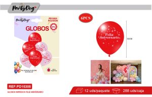 SET DE GLOBOS LATEX FELIZ ANIVERSARIO 30CM 6PCS