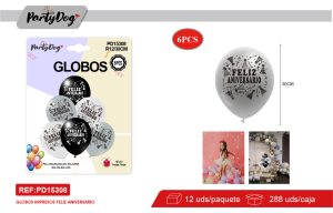 SET DE GLOBOS LATEX FELIZ ANIVERSARIO 30CM 6PCS