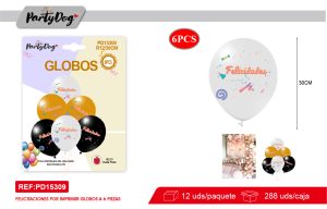 SET DE GLOBOS LATEX FELICIDADES 30CM 6PCS