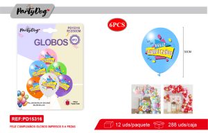 SET DE GLOBOS LATEX FELIZ CUMPLEAÑOS 30CM 6PCS