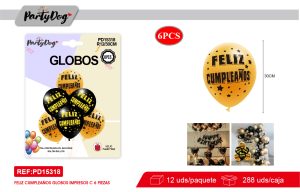 SET DE GLOBOS LATEX FELIZ CUMPLEAÑOS 30CM 6PCS