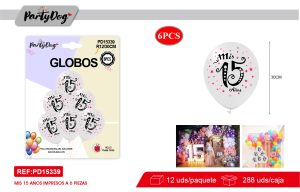 SET DE GLOBOS LATEX MIS 15 AÑOS 30CM 6PCS
