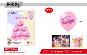 SET DE GLOBOS LATEX MIS 15 AÑOS 30CM 6PCS