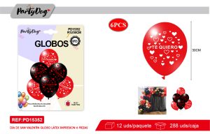 SET DE GLOBOS LATEX TE QUIERO 30CM 6PCS