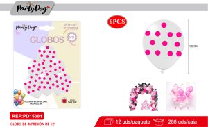SET DE GLOBOS BLANCO LATEX PUNTO ROSADO 30CM 6PCS