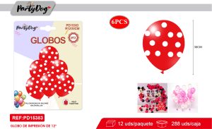 SET DE GLOBOS LATEX PUNTO ROJO 30CM 6PCS
