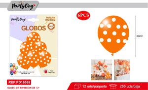 SET DE GLOBOS LATEX PUNTO NARANJA 30CM 6PCS