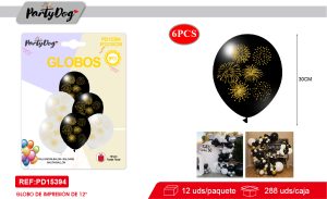 SET DE GLOBOS LATEX FIESTA BLANCO NEGRO 30CM 6PCS
