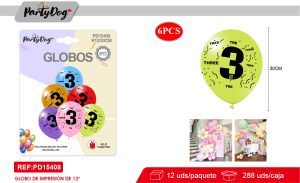 SET DE GLOBOS LATEX NUMEROSA 3 30CM 6PCS
