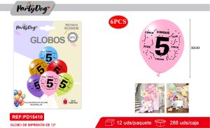 SET DE GLOBOS LATEX NUMEROSA 5 30CM 6PCS