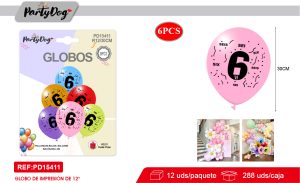 SET DE GLOBOS LATEX NUMEROSA 6 30CM 6PCS